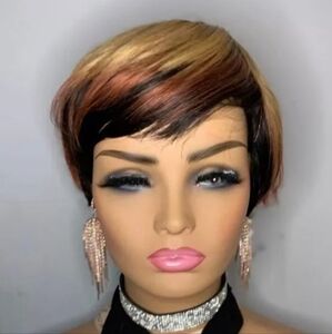 100% Human Hair Wigs Blonde Black Brown 3 Tones Short Pixie Cut Wigs for Women